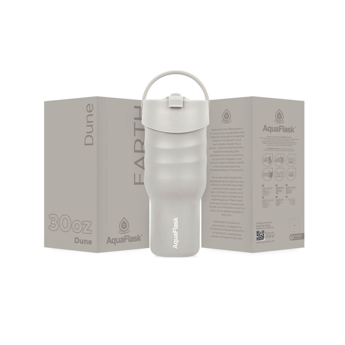 AquaFlask Collection Earth, gobelet isolant en acier inoxydable de 887 ml avec poignée – Chaud 12H / Froid 24H, étanche et durable