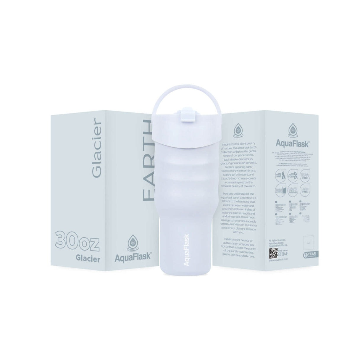 AquaFlask Collection Earth, gobelet isolant en acier inoxydable de 887 ml avec poignée – Chaud 12H / Froid 24H, étanche et durable