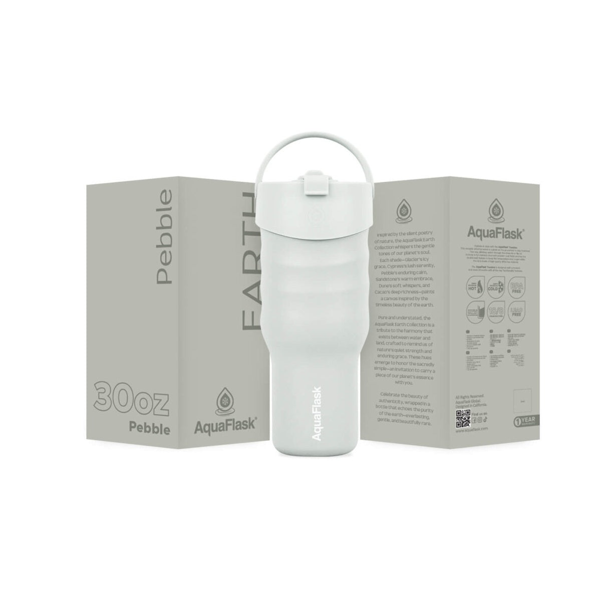 AquaFlask Collection Earth, gobelet isolant en acier inoxydable de 887 ml avec poignée – Chaud 12H / Froid 24H, étanche et durable