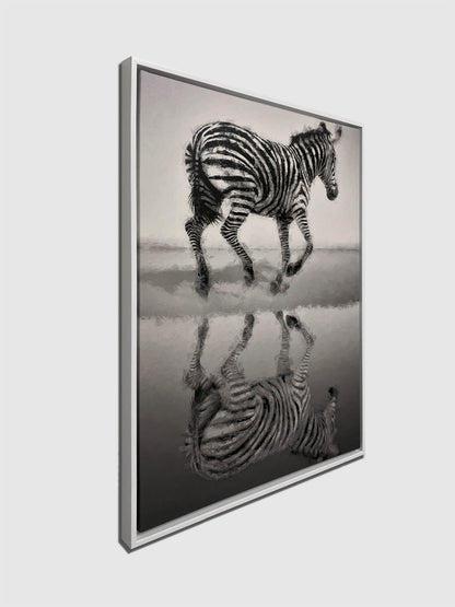 Zebra Canvas Black and White -Wildlife Canvas Art-Silver varnish