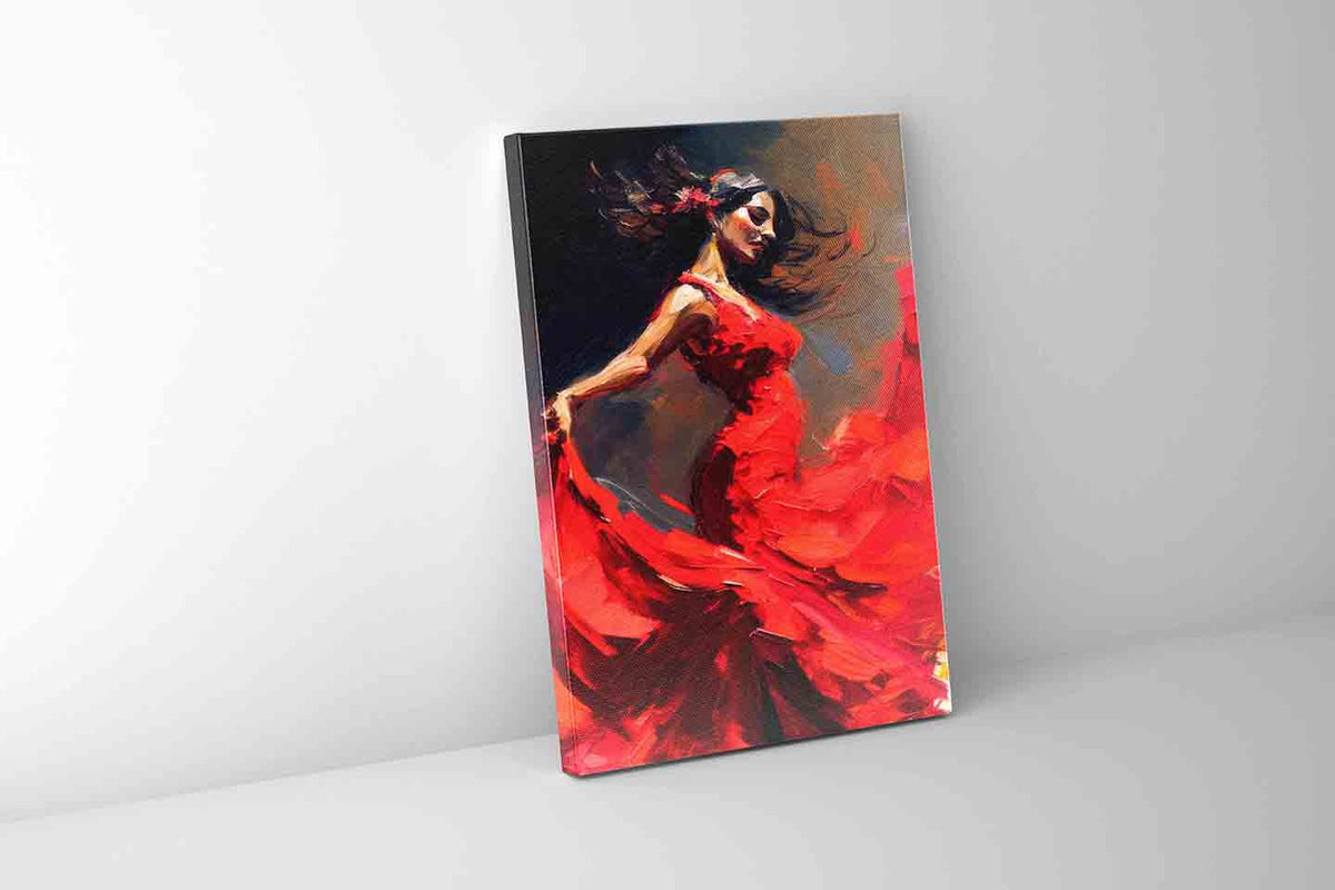 Wall Art-The red dress-Fine Artwork. Gold varnish