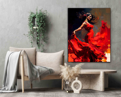 Wall Art-The red dress-Fine Artwork. Gold varnish