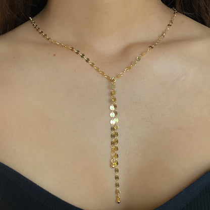Collier chaîne à disques avec double pendentif en plaqué or