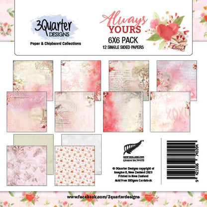 3Quarter Designs - Bloc de Papiers 6" X 6" - Toujours à Vous