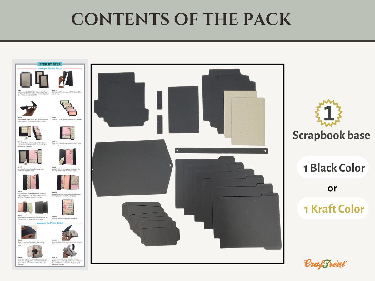 CrafTreat Picnic Basket Mini Album DIY Scrapbook Blank - Kraft