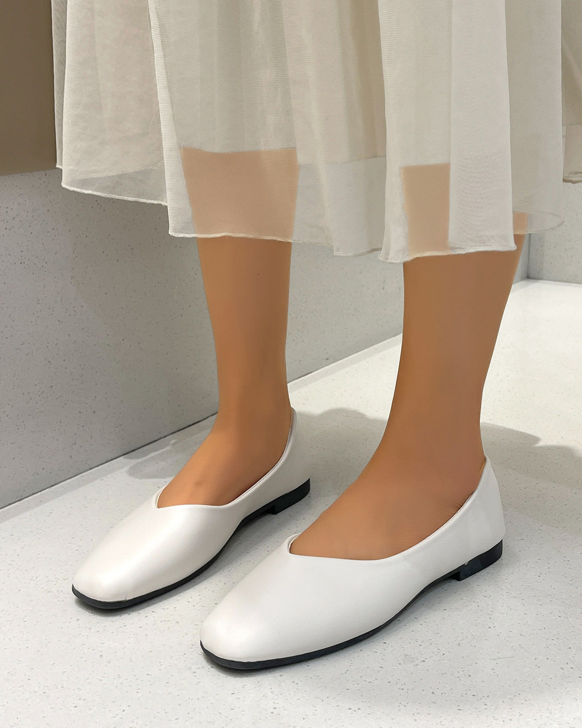 Square Toe Low Top Viscose Shoes Thick Heel Toe Box