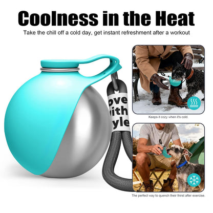 Portable Dog Water Bottle 10oz Stainless Steel Travel Dog Water Dispenser With Bowl No-Spill Puppy Water Bottle For Walking Hiking Small Dog Water Bottle