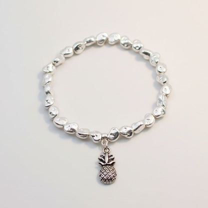 Pineapple Charm Nugget Bracelet in Silver Plate
