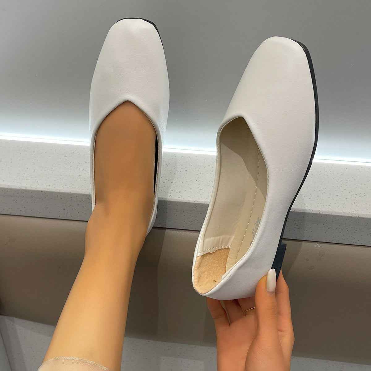 Square Toe Low Top Viscose Shoes Thick Heel Toe Box