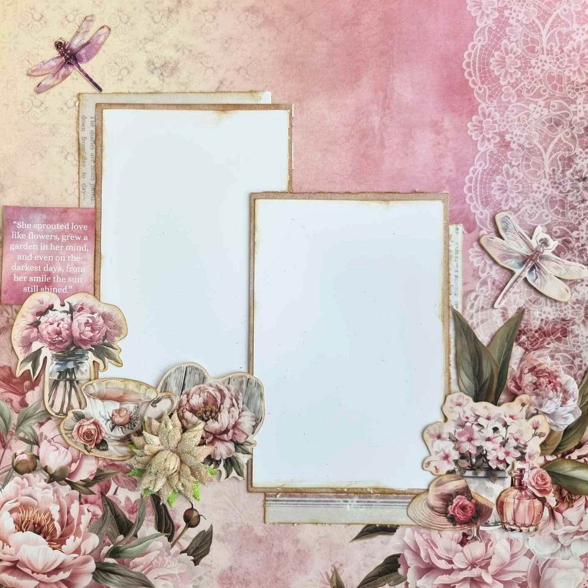 3Quarter Designs Papier et Découpes 12x12 Pivoines Épanouies
