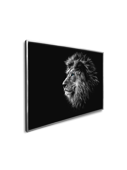 Wildlife Canvas Art-Lions Head Blue Eye in Black and White -Silver varnish