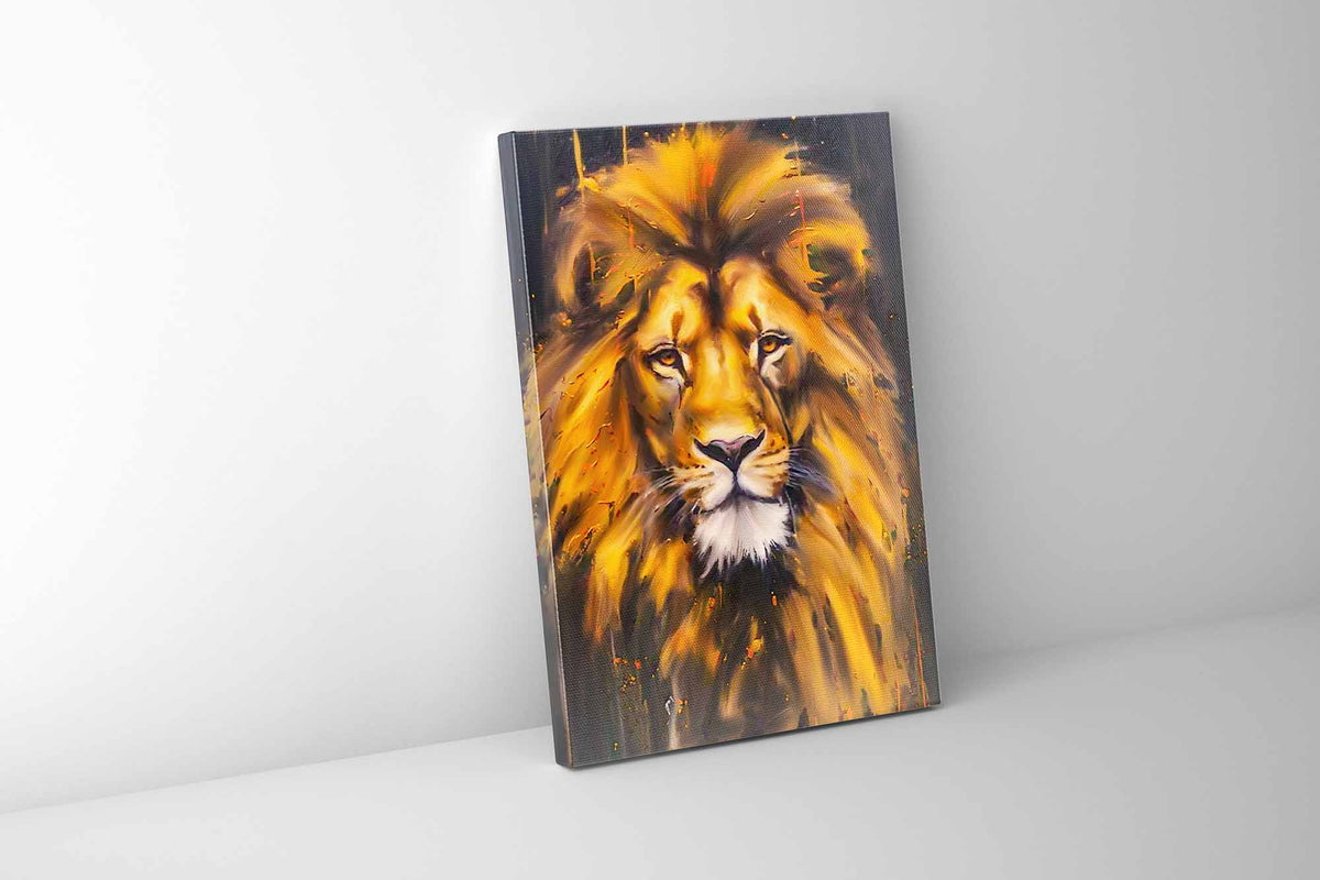 Canvas Lion Head - Wildlife Wall Art - Gold Glitter