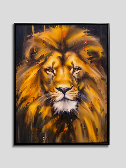 Canvas Lion Head - Wildlife Wall Art - Gold Glitter