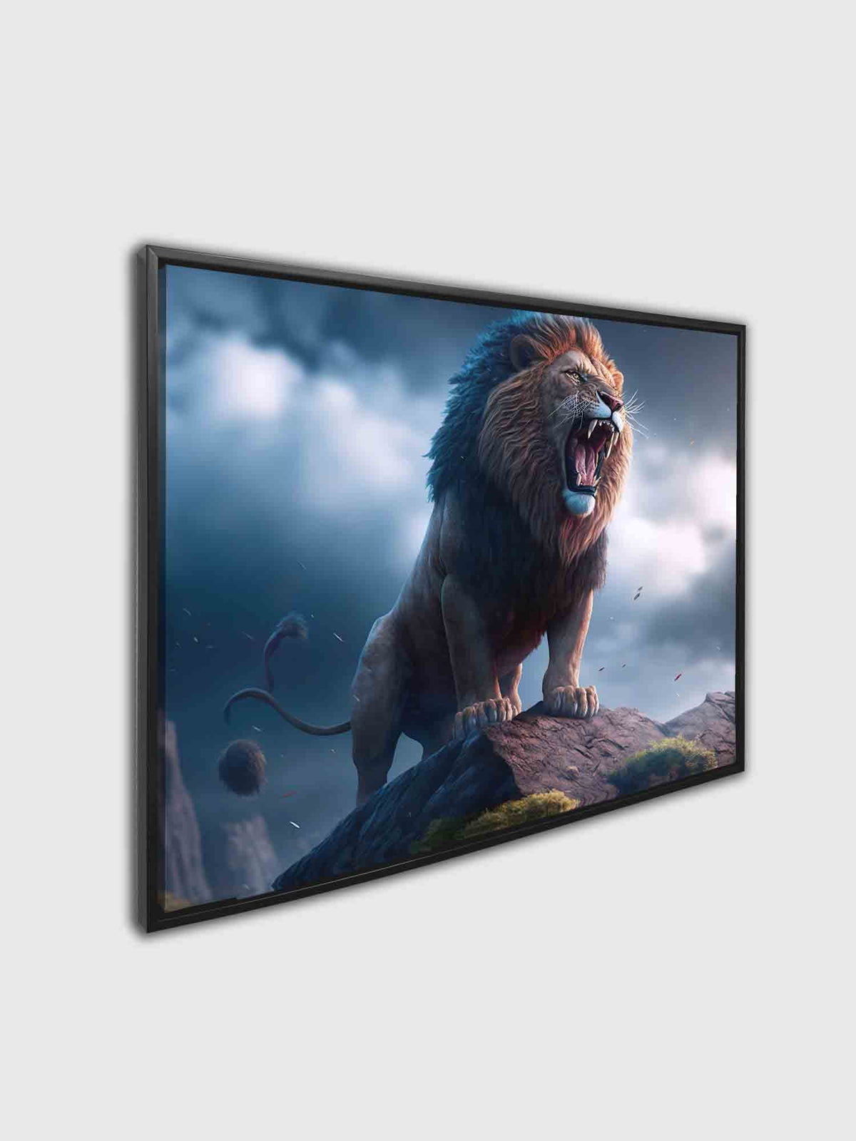 Toile d'art animalier - Le Lion et la Tempête - Vernis or - Impressions nature. #4836-148