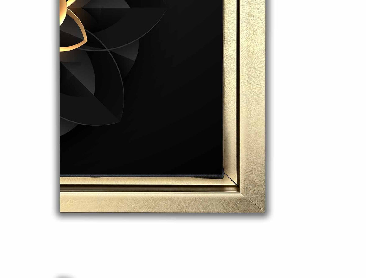Wall Art Abstract Flower in Black and Gold- Fine and Modern wall art - Gold varnish