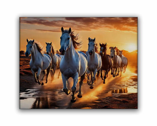 Lucky 7 Horses Canvas Wall Art | Golden Sunset | 47 × 35 inches