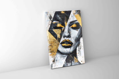 Gold & Black Face I Canvas Wall Art | Abstract Portrait | 35 × 47 inches