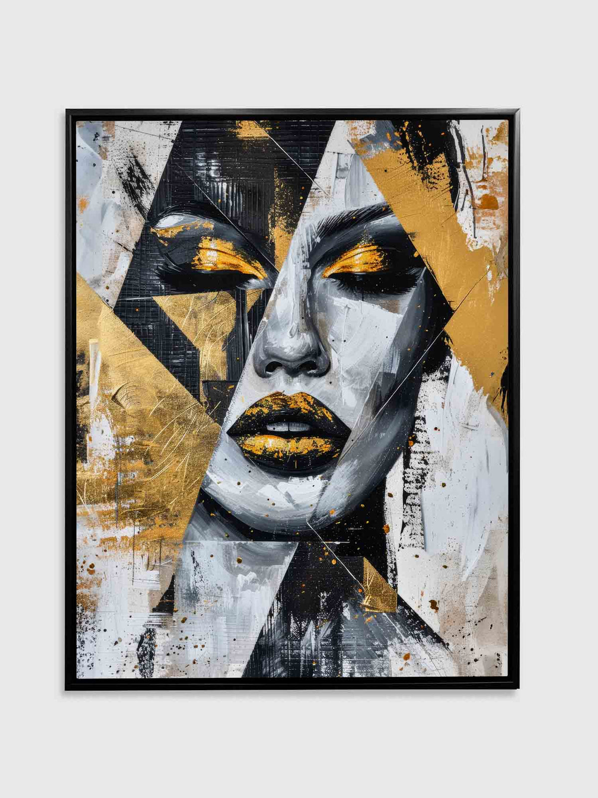 Gold & Black Face I Canvas Wall Art | Abstract Portrait | 35 × 47 inches