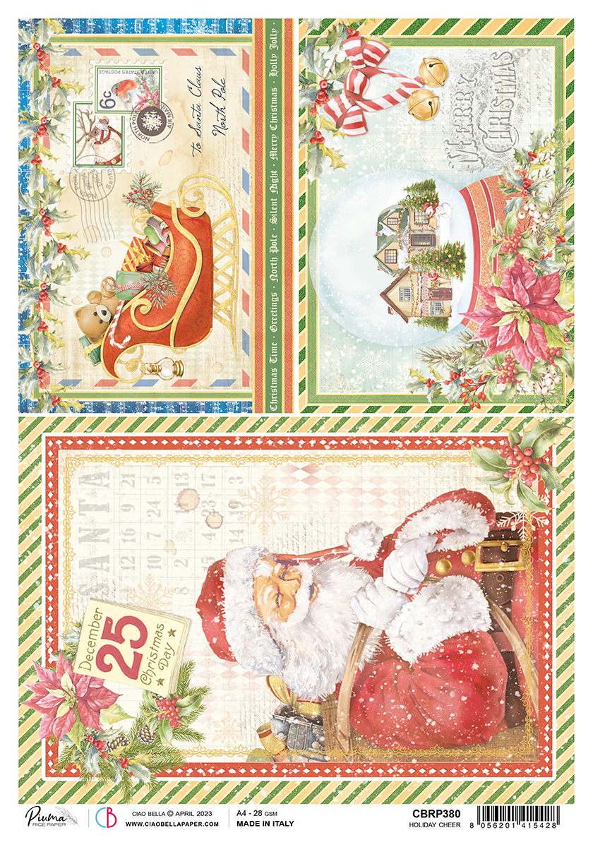 Ciao Bella Papier de Riz A4 Piuma Holiday Cheer - 5 Feuilles