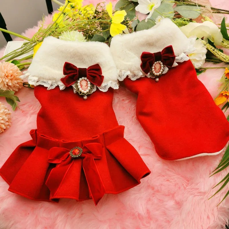 Ensemble de tenues de Noël assorties pour chiens Noella | Robe et chemise pour frères et sœurs