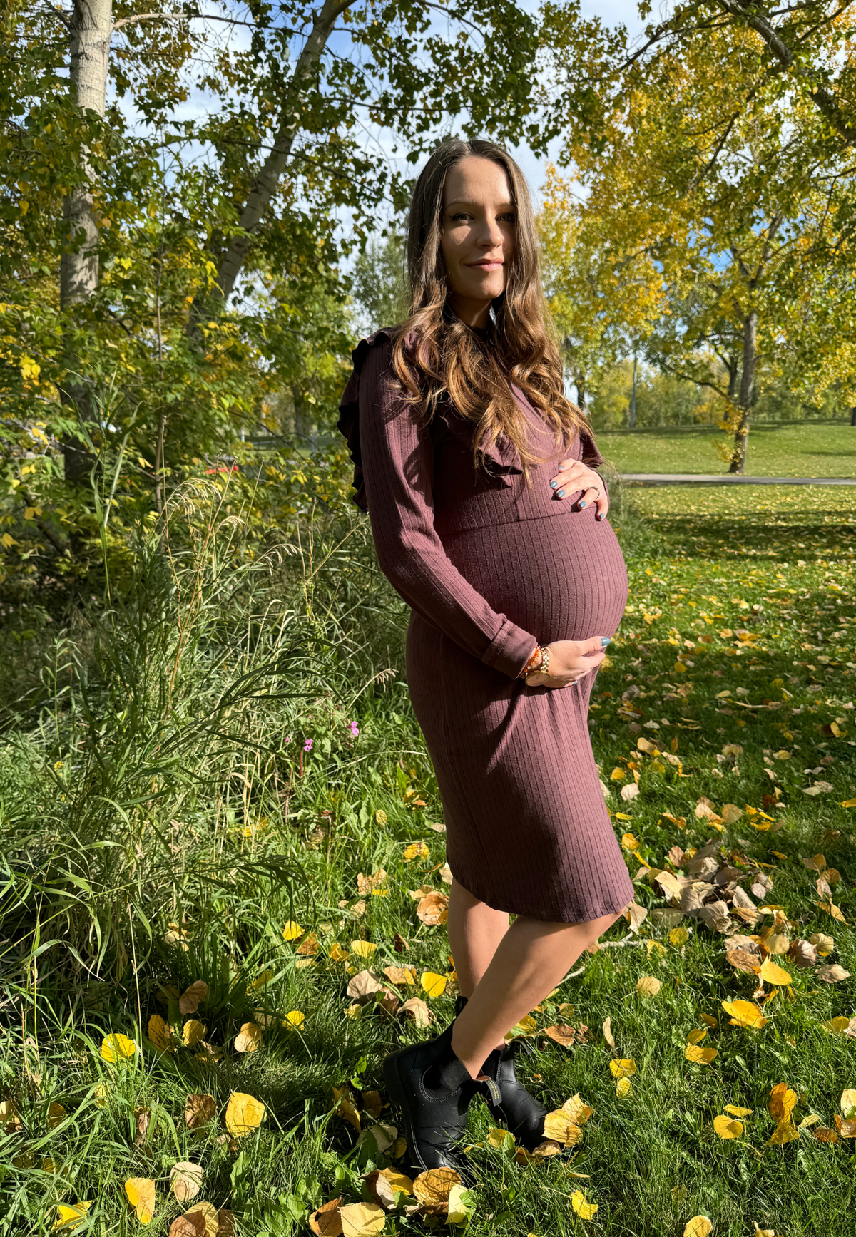 Chocolate Brown Ruffle Maternity Dress