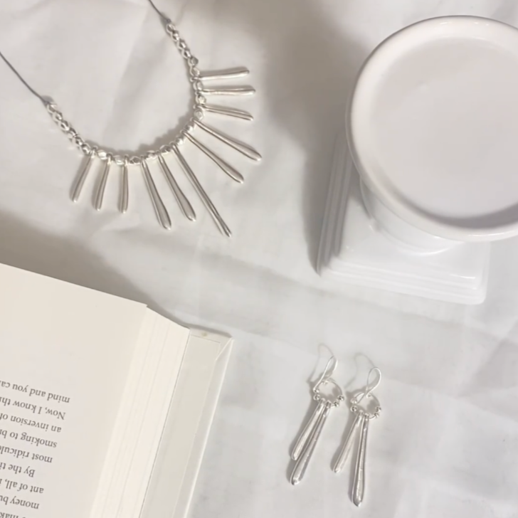 Double Drop Earrings In Silver Plate