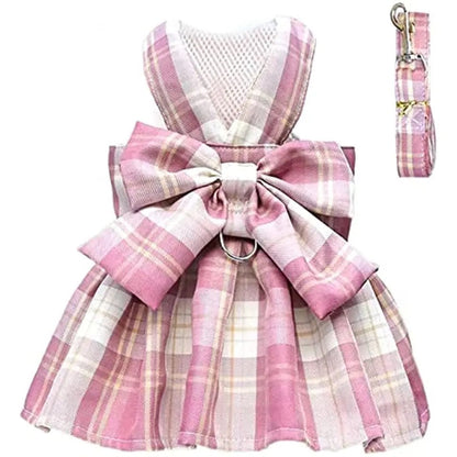 Elizabeth Bow Dog Harness Dress Set | Harness Dress and Leash Set