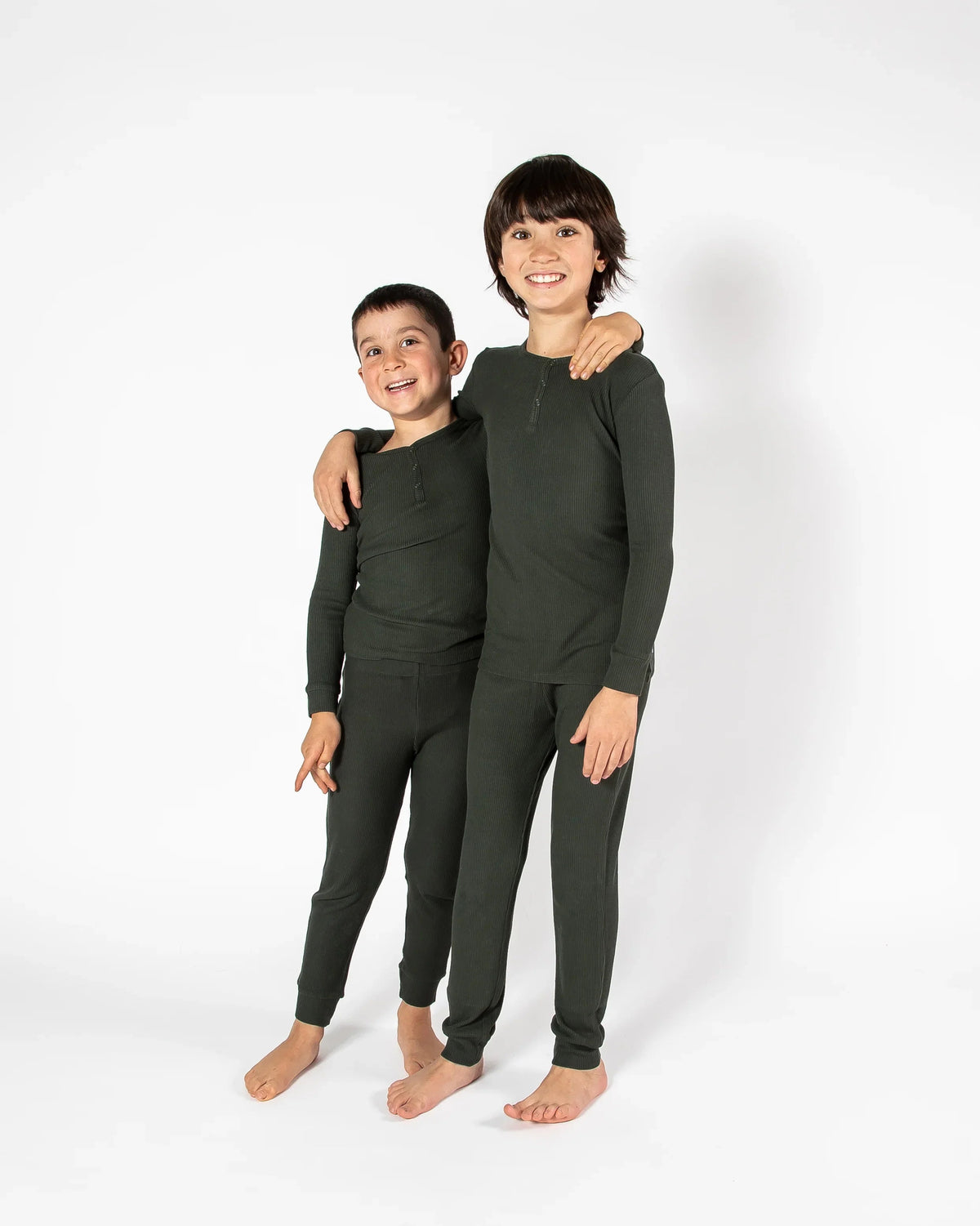 Ensemble de pyjama long deux pièces gaufré vert forêt profonde