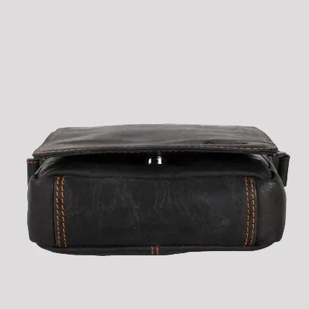 Greenwood Leather Mini-Messenger Bag. Wax Pull-Up Leather Flap Over Bag