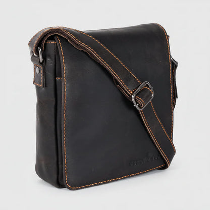 Greenwood Leather Mini-Messenger Bag. Wax Pull-Up Leather Flap Over Bag