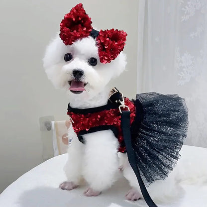 Ensemble robe Giselle Noir pour chien | Robe de cérémonie avec nœud assorti