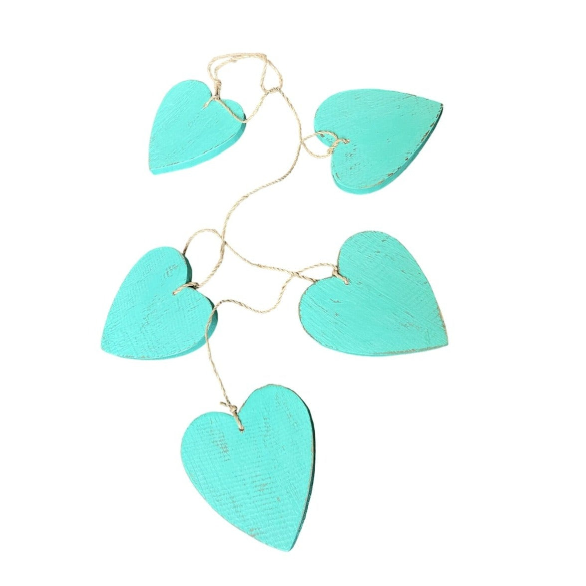 Hanging String Of 5 Wooden Hearts