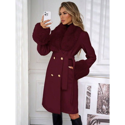 Women’s Elegant Double-Breasted Trench Coat with Tie Belt – Classic Longline Outerwear Jacket