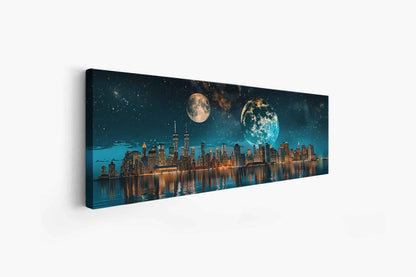 New York Circa 2111 Canvas Wall Art | Cosmic Skyline | 72 × 24 inches