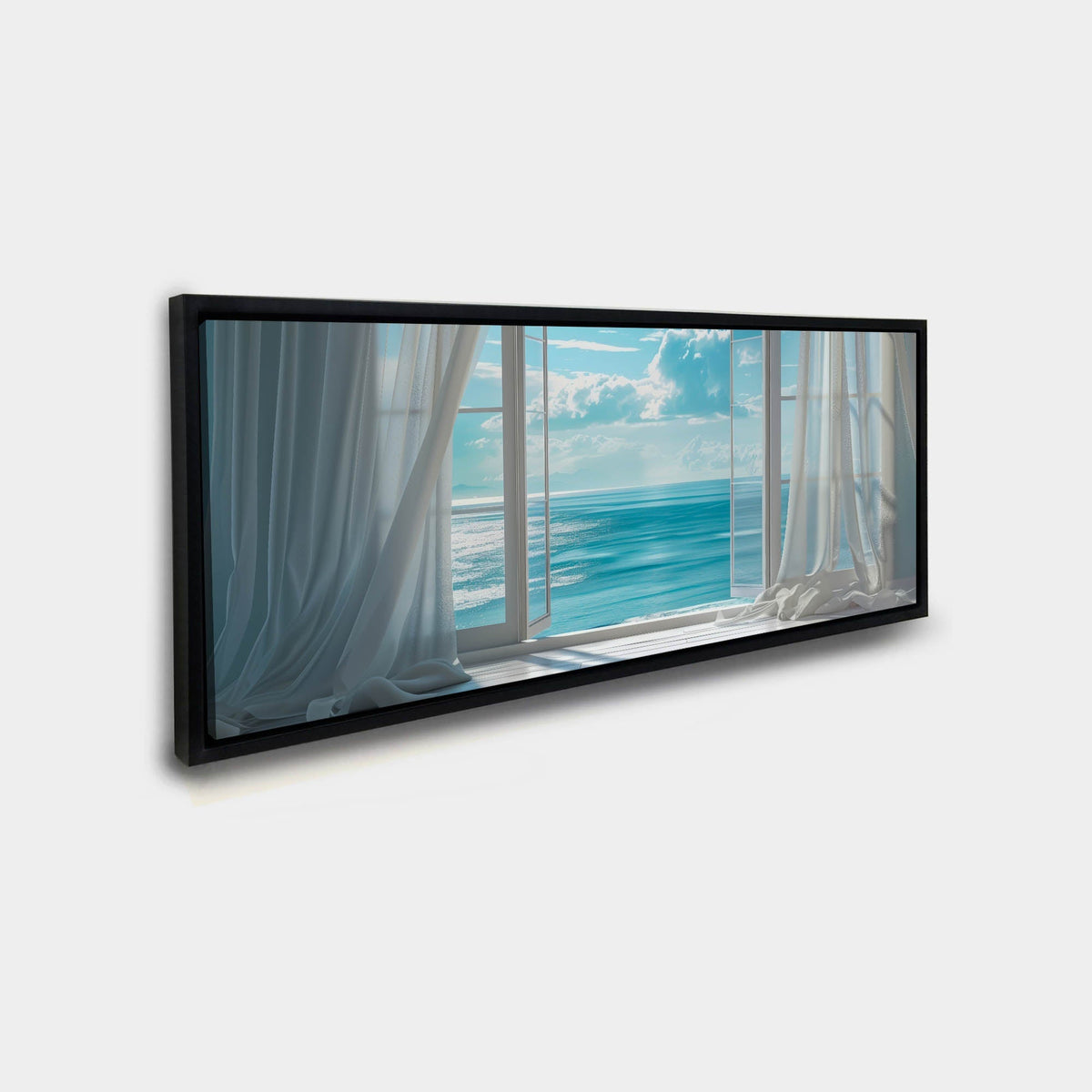 Through the Window Canvas Wall Art | Blue Ocean View | 72 × 24 inches