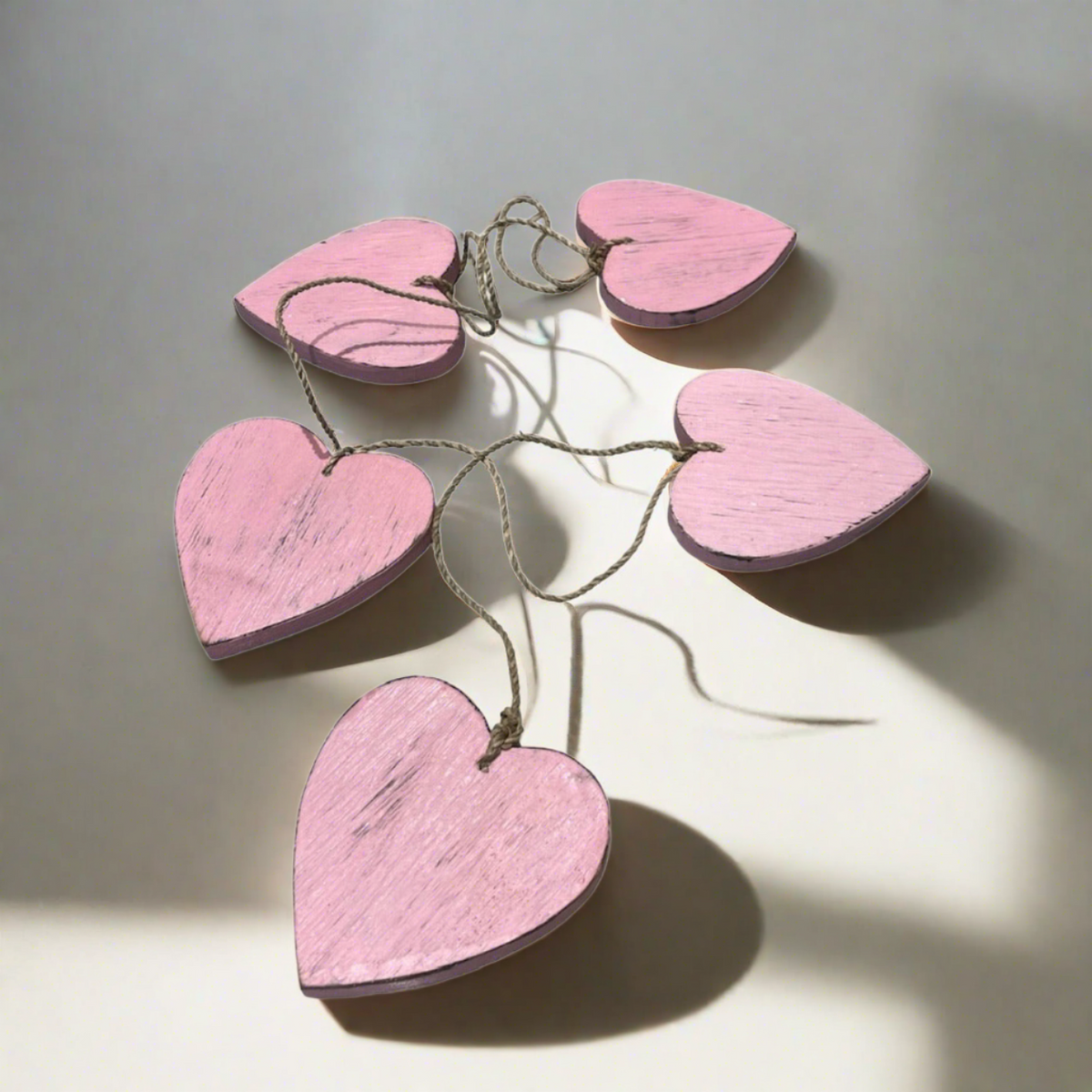 Hanging String Of 5 Wooden Hearts