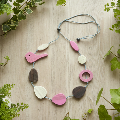 Collier oiseau en bois