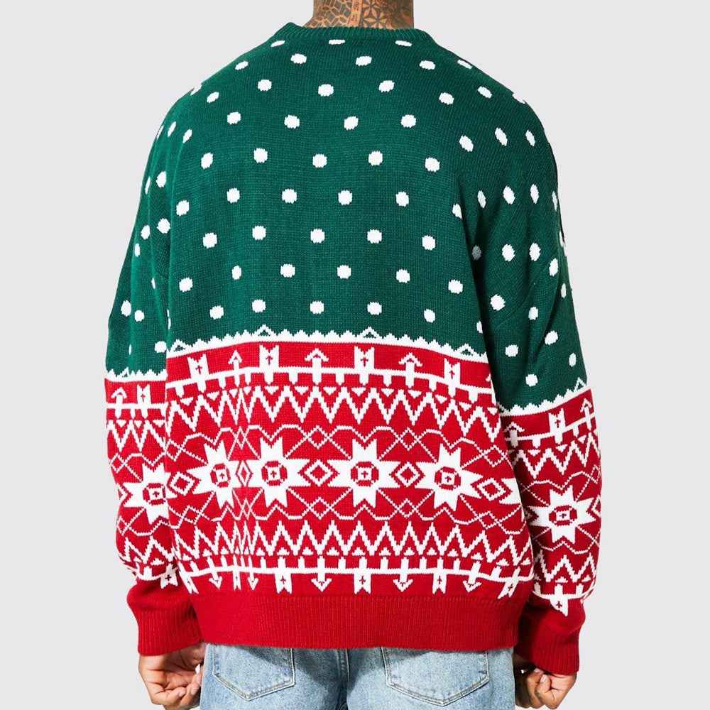 Men's Christmas Crew Neck Sweater – Loose Fit Knit Pullover for Fall & Winter