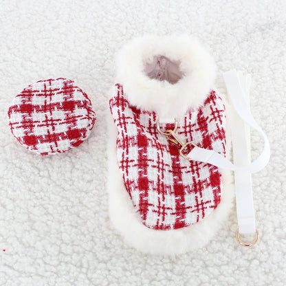 Miss Claws Holiday Tweed Dog Set | Harness Leash and Hat Outfit