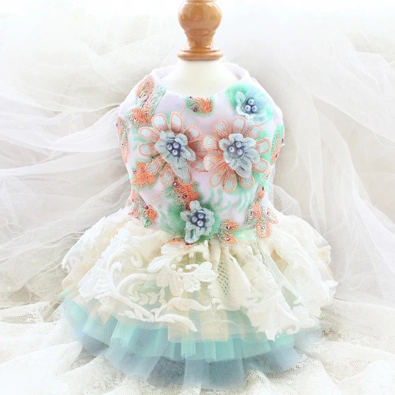 Sakura Bloom Dog Dress | Embroidered Occasion Dog Outfit