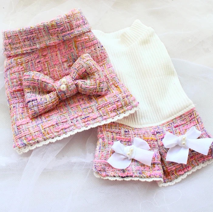 Ensemble Robe et Jupe Bébé Poupée en Tweed | Tenue Jupe et Haut de Cérémonie