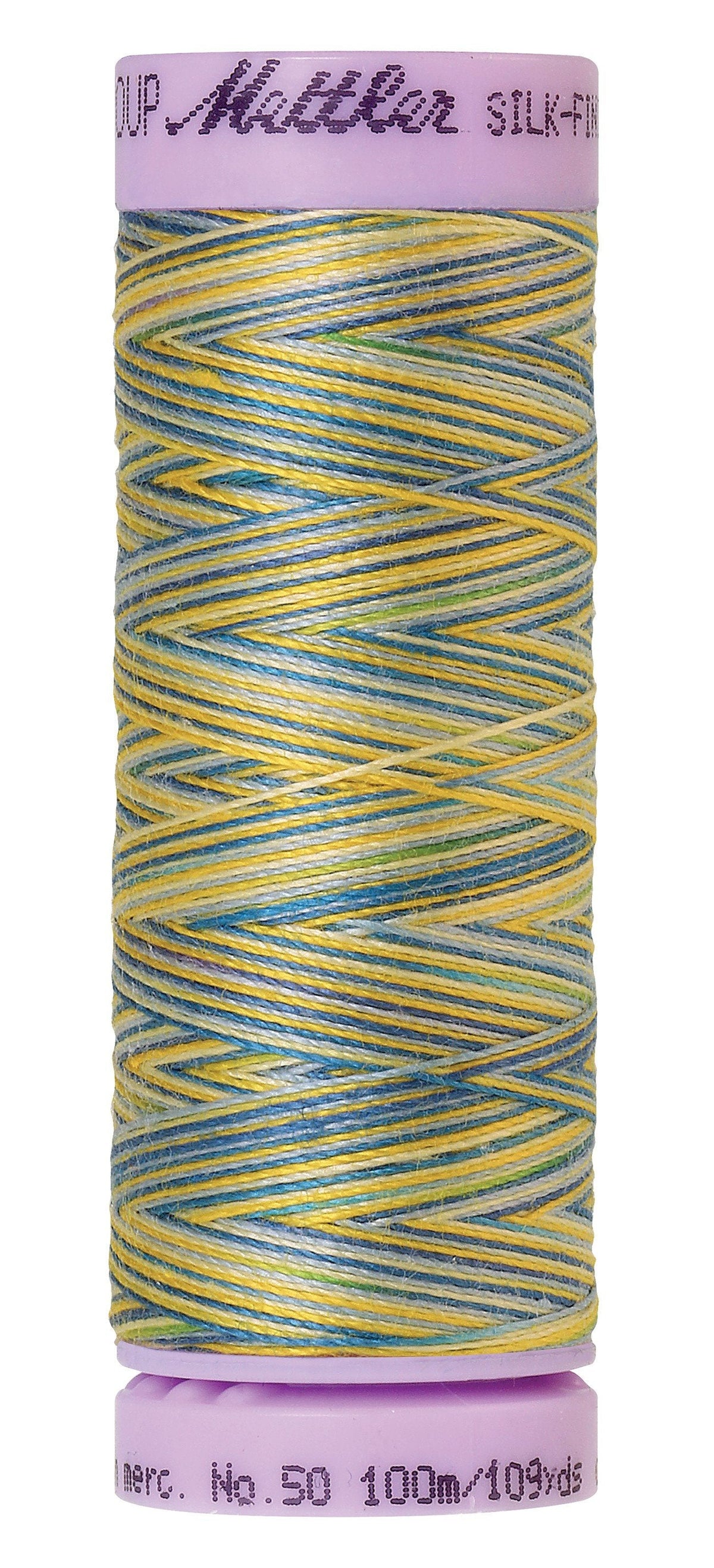 Fil de coton Mettler Silk-Finish 50wt, panaché, 100M/109verges, Bleu de Chine