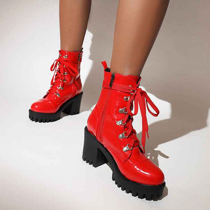 Women's Mid-Calf Patent Leather Boots – High Heel Riding Style Fashion Footwear