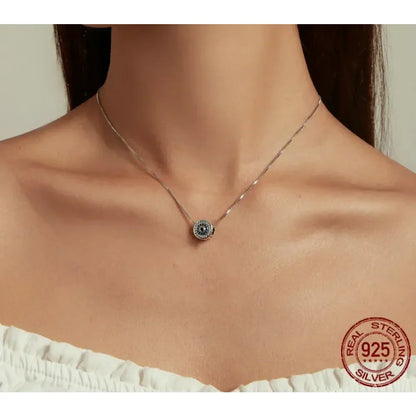 Collier œil porte-bonheur en argent sterling 925 et cristal bleu | Chaîne de cou œil porte-bonheur | Bijoux fins pour femme, cadeau d'anniversaire