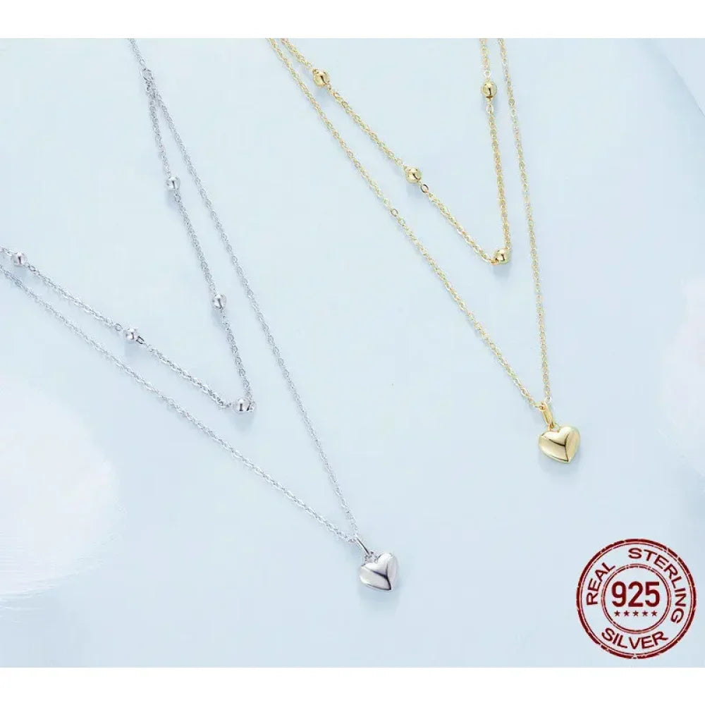 Collier ras de cou avec pendentif double cœur en argent sterling 925