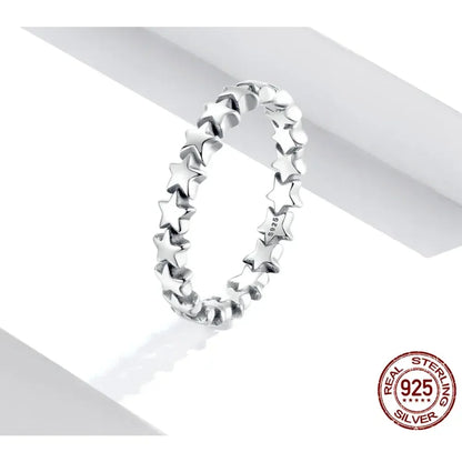 Bague en argent sterling 925 avec étoiles et cœurs