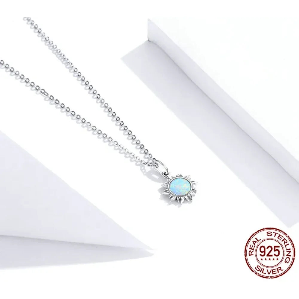 Collier avec pendentif soleil en opale blanche et argent sterling 925 - Chaîne Apollo pour femme