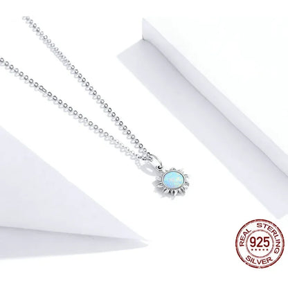 Collier avec pendentif soleil en opale blanche et argent sterling 925 - Chaîne Apollo pour femme