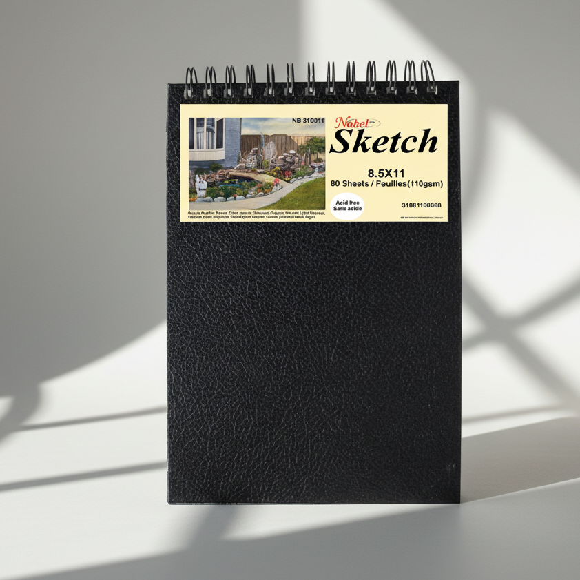 Spiral-bound Sketchbook with Black Faux Leather Cover, 110gsm