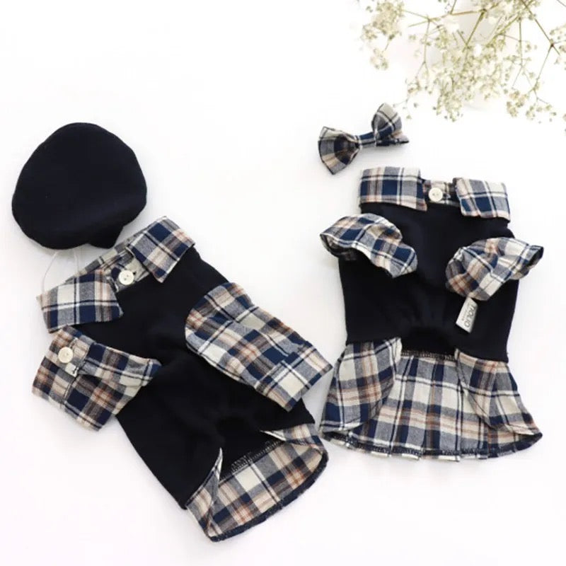 Plaid School Uniform Set | Dog Outfit Set